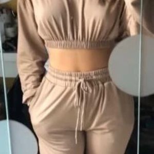 SHEIN v-neck crop top & drawstring waist pants set